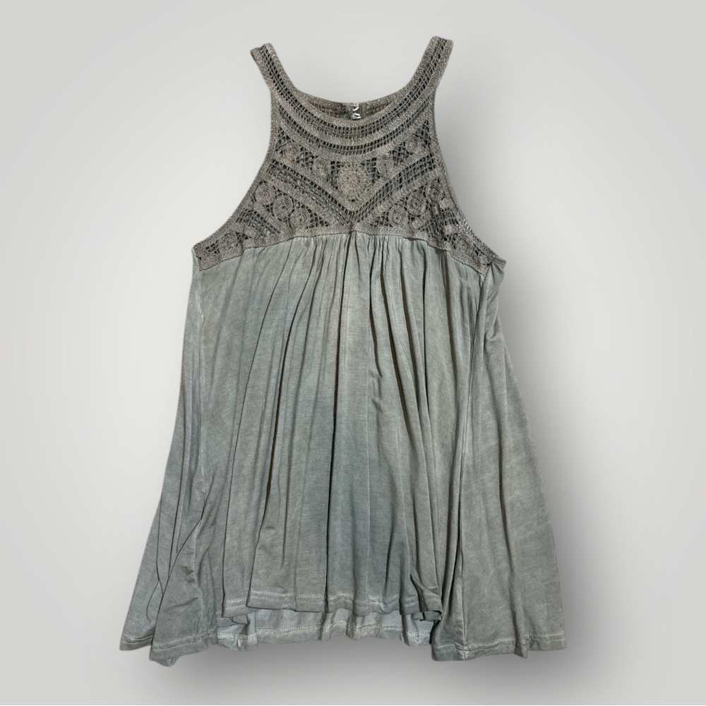 POL Crochet Lace Tank Top
Women's Small Boho Sleeveless Gray Green Rayon Blend